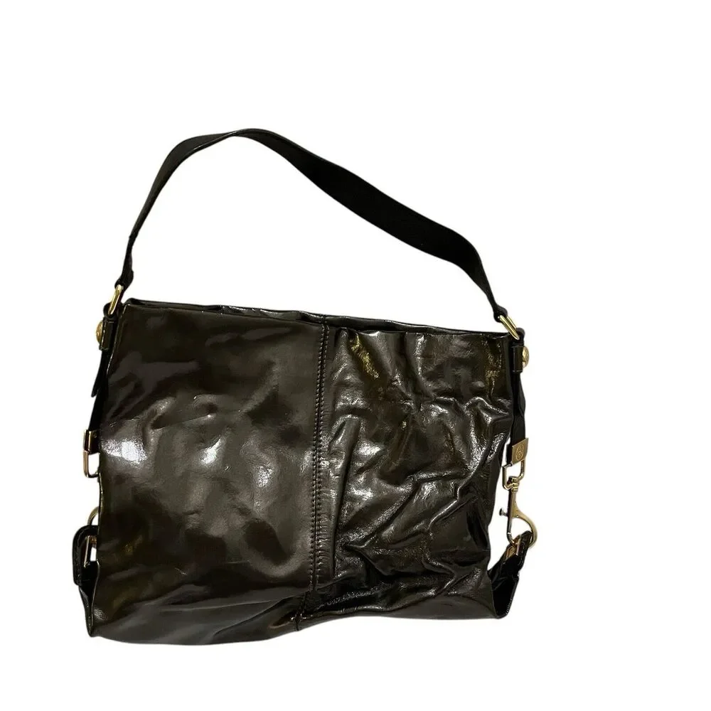 Antonio Melani Silver Gray Faux Leather Hobo Shoulder Bag 10X13